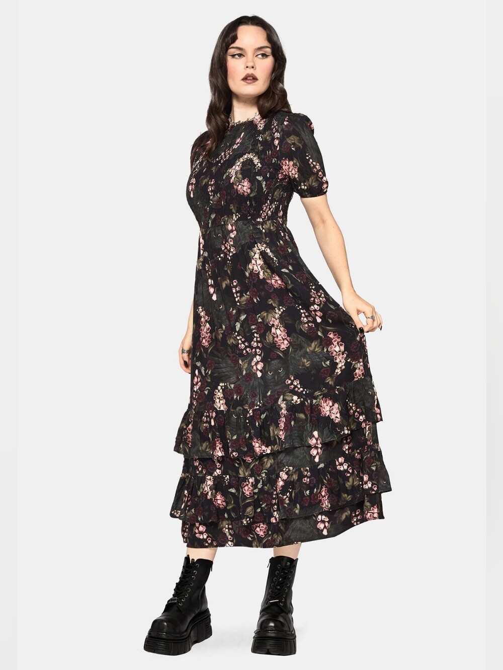 Disturbia Noctua Midnight Owl Foxglove Tiered Maxi Dress Size 12